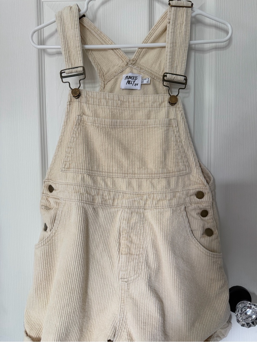 Princess Polly Cream Corduroy Short Overalls